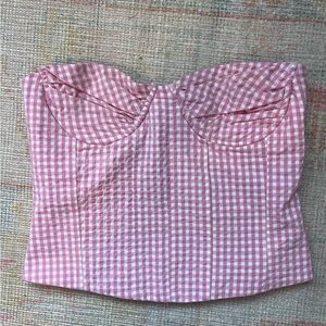 Zara gingham pink and white corset strapless top